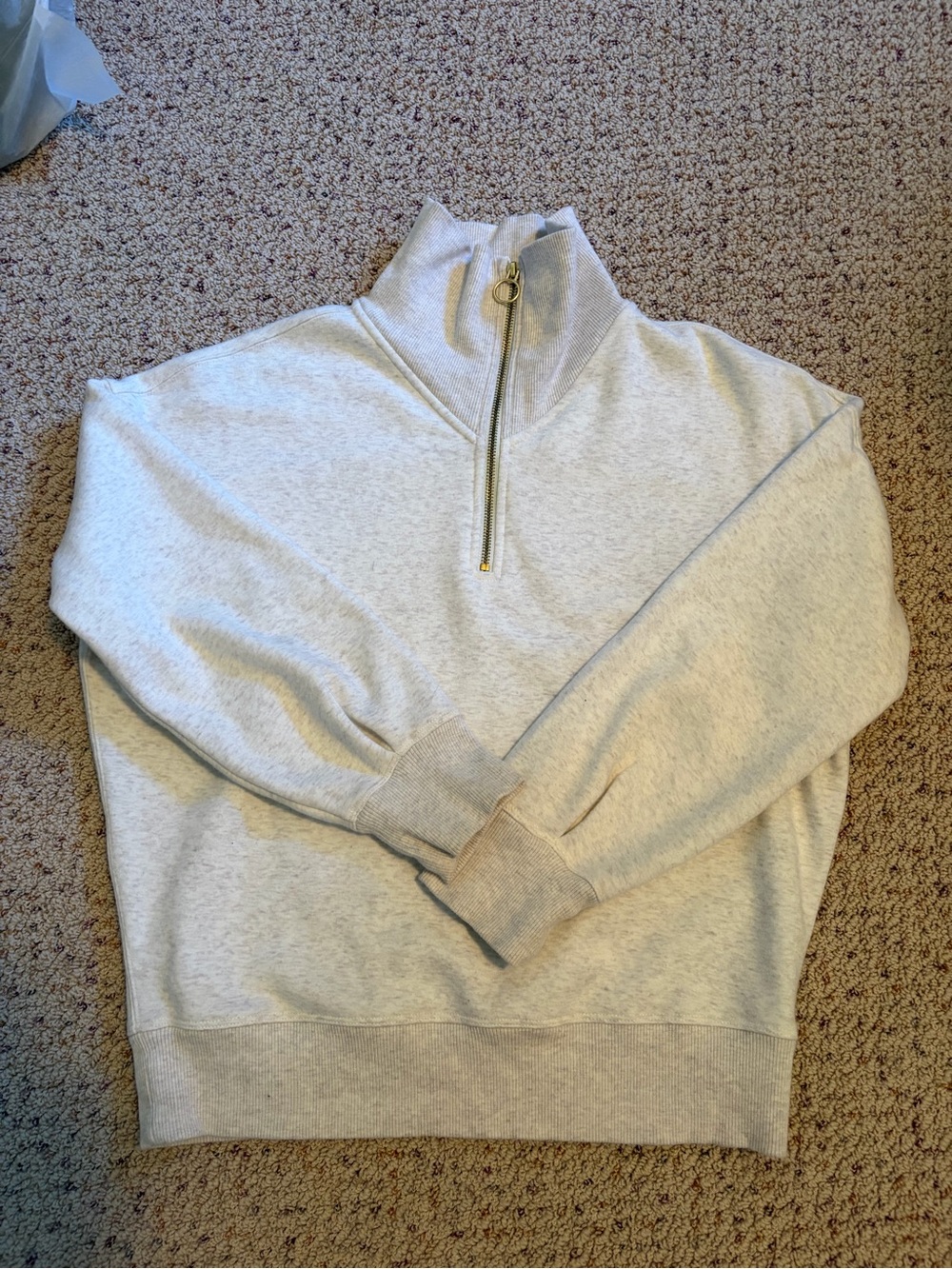 Athleta Light Cream/Heather Gray Half-Zip Pullover Sweatshirt